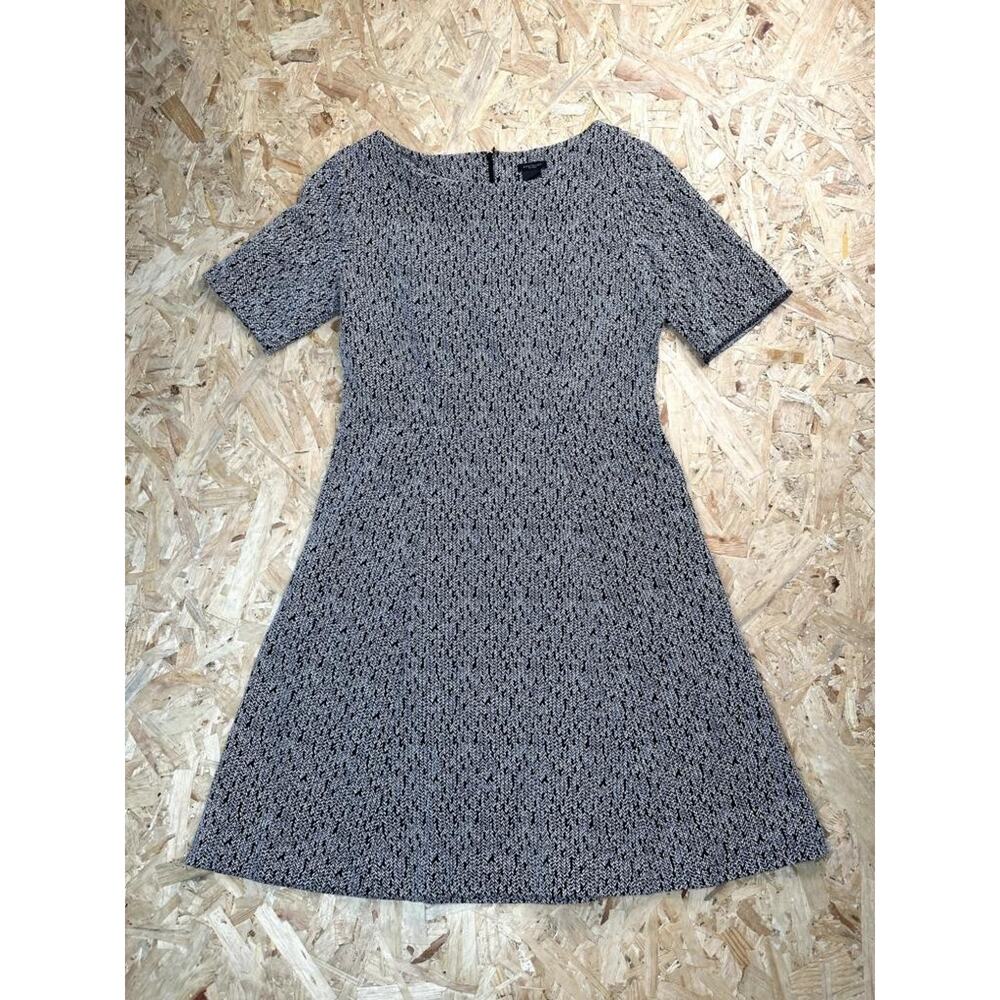 Ann Taylor Factory Dress Womens 10 Black White Herringbone Knit A-Line Short